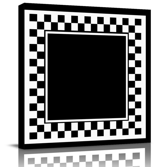 Framed Canvas Wall Art for Living Room Black Squares Wall Decor, Modern Block Checkered Border Aesthetic Paintings for Bedroom Office Kitchen Bathroom, Ready to Hang Artwork Wall Pictures 8x8 Inch