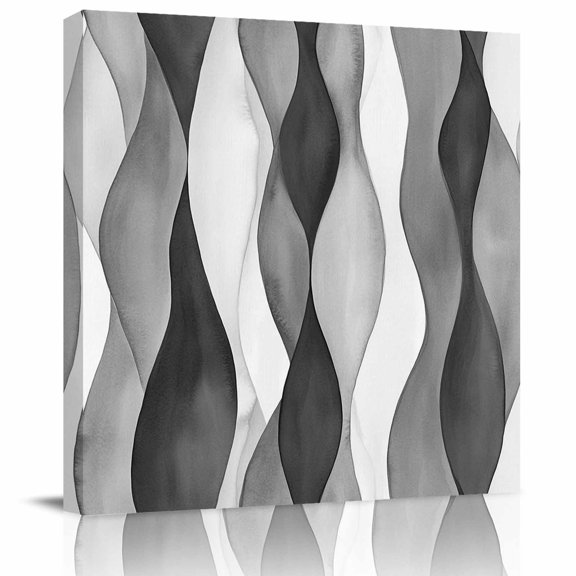 Framed Canvas Wall Art for Living Room Black Water Waves Wall Decor, Ombre Abstract Strips Aesthetic Paintings for Bedroom Office Kitchen Bathroom, Ready to Hang Artwork Wall Pictures 8x8 Inch