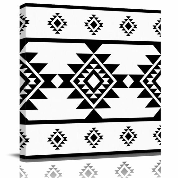Framed Canvas Wall Art for Living Room Black White Aztec Wall Decor, Western Tribal Pattern Aesthetic Paintings for Bedroom Office Kitchen Bathroom, Ready to Hang Artwork Wall Pictures 8x8 Inch