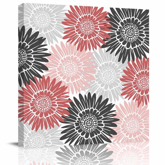 Framed Canvas Wall Art for Living Room Bloom Sunflower Wall Decor, Pink Red Blooming Floral Aesthetic Paintings for Bedroom Office Kitchen Bathroom, Ready to Hang Artwork Wall Pictures 8x8 Inch