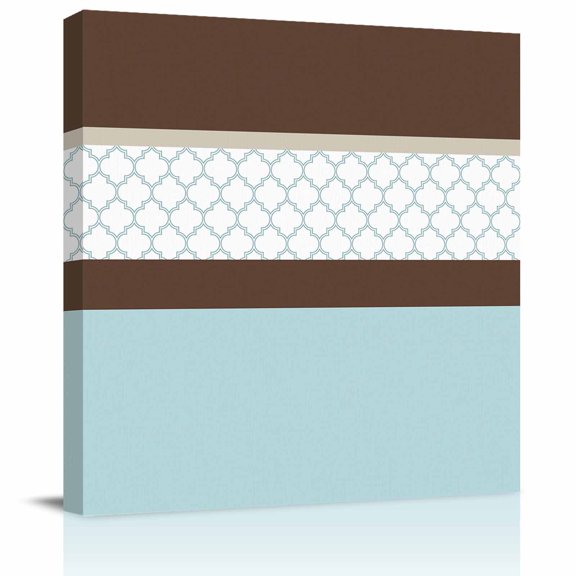 Framed Canvas Wall Art for Living Room Blue Brown Geometric Wall Decor, Stitching Morocco Pattern Aesthetic Paintings for Bedroom Office Kitchen, Ready to Hang Artwork Wall Pictures 8x8 Inch