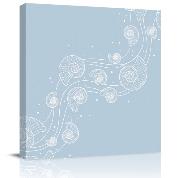 Framed Canvas Wall Art for Living Room Blue Coastal Shell Conch Wall Decor, Bubbles Fluid Waves Aesthetic Paintings for Bedroom Office Kitchen Bathroom, Ready to Hang Artwork Wall Pictures 8x8 Inch