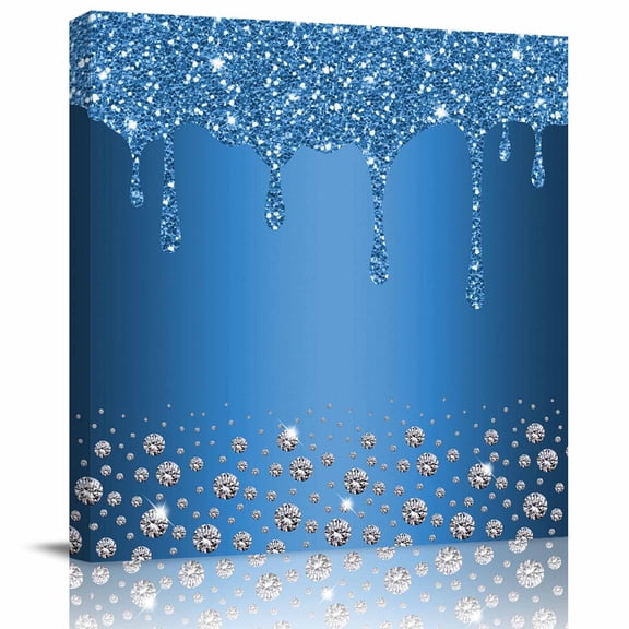 Framed Canvas Wall Art for Living Room Blue Diamond Wall Decor, Luxury Bling Water Drop Aesthetic Paintings for Bedroom Office Kitchen Bathroom, Ready to Hang Artwork Wall Pictures 8x8 Inch