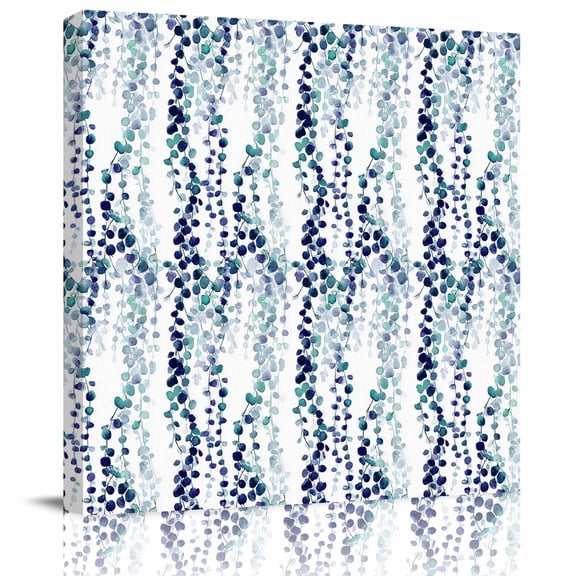 Framed Canvas Wall Art for Living Room Blue Eucalyptus Leaves Wall Decor, Leaf Vines Aesthetic Paintings for Bedroom Office Kitchen Bathroom, Ready to Hang Artwork Wall Pictures 8x8 Inch