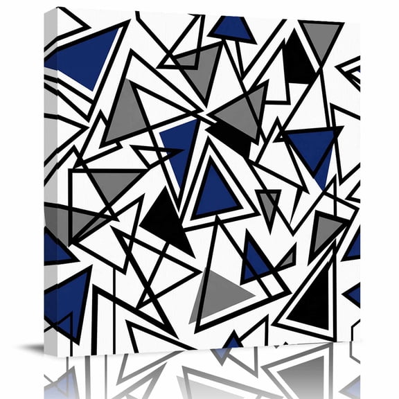 Framed Canvas Wall Art for Living Room Blue Grey Geometric Wall Decor, Triangle Modern Art Aesthetic Paintings for Bedroom Office Kitchen Bathroom, Ready to Hang Artwork Wall Pictures 8x8 Inch
