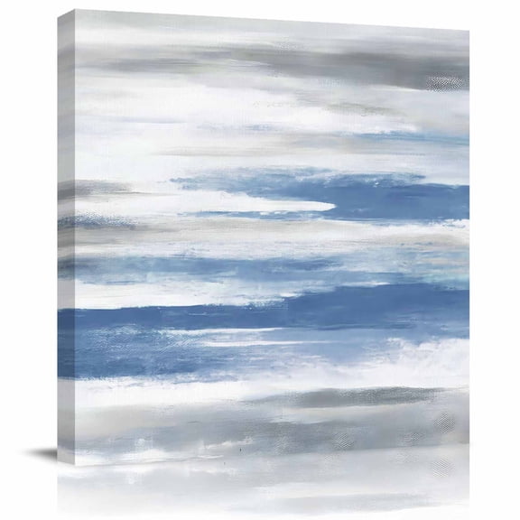 Framed Canvas Wall Art for Living Room Blue Grey Paint Wall Decor, Abstract Art Texture Aesthetic Paintings for Bedroom Office Kitchen Bathroom, Ready to Hang Artwork Wall Pictures 8x8 Inch