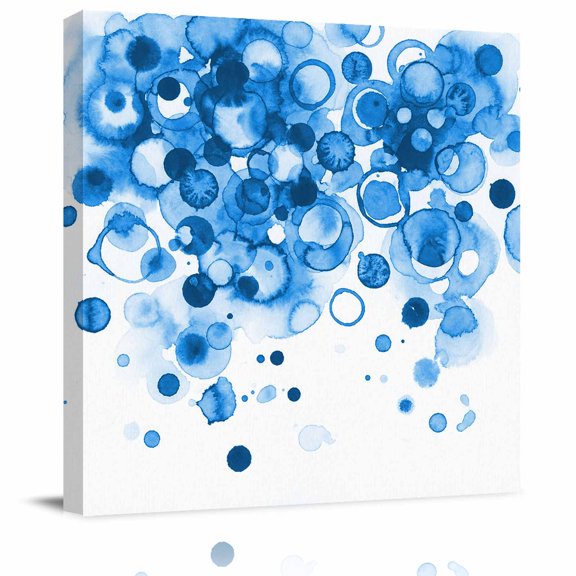 Framed Canvas Wall Art for Living Room Blue Ink Points Wall Decor, Abstract Art Bubble Aesthetic Paintings for Bedroom Office Kitchen Bathroom, Ready to Hang Artwork Wall Pictures 8x8 Inch