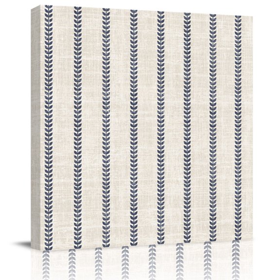 Framed Canvas Wall Art for Living Room Blue Linen Leaf Vines Stripes Wall Decor, Vertical Border Lines Aesthetic Paintings for Bedroom Office Kitchen Bathroom, Ready to Hang Artwork 8x8 Inch