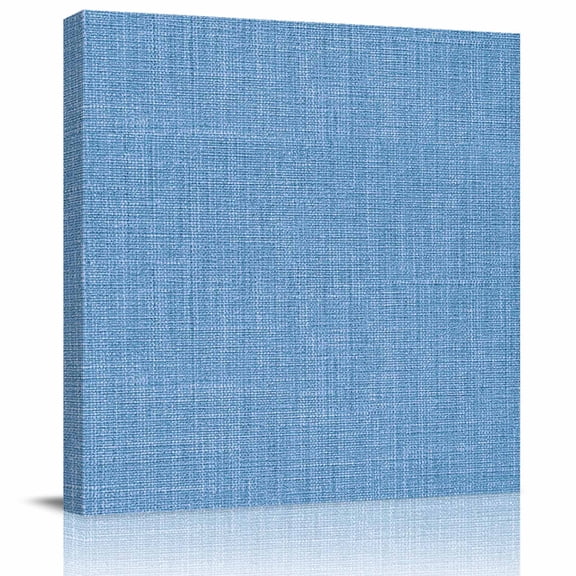 Framed Canvas Wall Art for Living Room Blue Linen Texture Wall Decor, Farmhouse Solid Color Aesthetic Paintings for Bedroom Office Kitchen Bathroom, Ready to Hang Artwork Wall Pictures 8x8 Inch