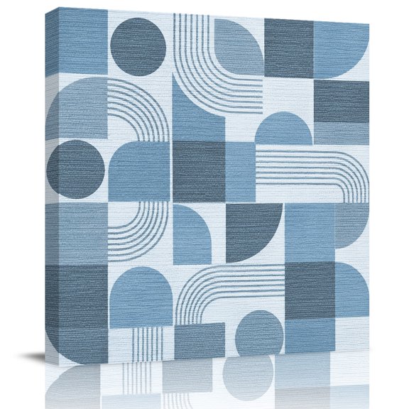 Framed Canvas Wall Art for Living Room Blue Quarter Circles Wall Decor, Modern Geometric Arch Lines Aesthetic Paintings for Bedroom Office Kitchen Bathroom, Ready to Hang Artwork 8x8 Inch