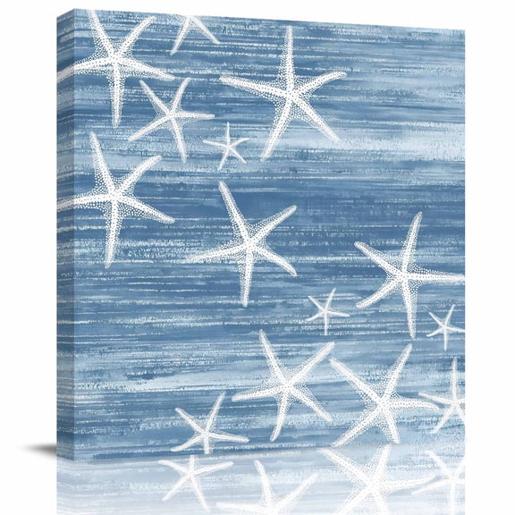 Framed Canvas Wall Art for Living Room Blue Starfish Wall Decor, Summer Ocean Beach Aesthetic Paintings for Bedroom Office Kitchen Bathroom, Ready to Hang Artwork Wall Pictures 8x8 Inch