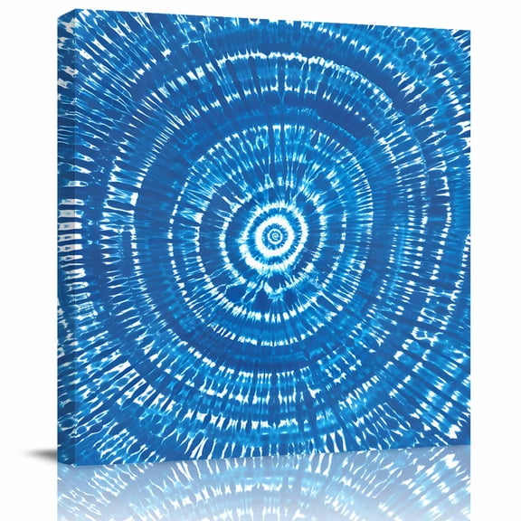 Framed Canvas Wall Art for Living Room Blue Tie-Dye Art Wall Decor, Abstract Boho Tribe Aesthetic Paintings for Bedroom Office Kitchen Bathroom, Ready to Hang Artwork Wall Pictures 8x8 Inch