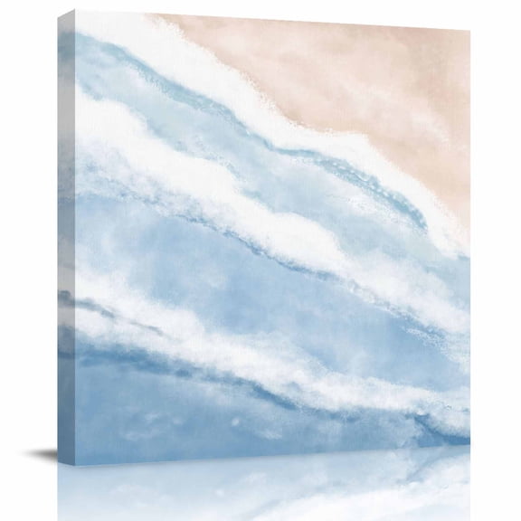 Framed Canvas Wall Art for Living Room Blue Waves Wall Decor, Gradient Summer Sandy Beach Aesthetic Paintings for Bedroom Office Kitchen Bathroom, Ready to Hang Artwork Wall Pictures 8x8 Inch