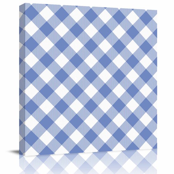 Framed Canvas Wall Art for Living Room Blue White Plaid Check Wall Decor, Farmhouse Style Aesthetic Paintings for Bedroom Office Kitchen Bathroom, Ready to Hang Artwork Wall Pictures 8x8 Inch