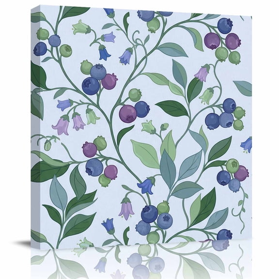 Framed Canvas Wall Art for Living Room Blueberry Wall Decor, Blue Fruit Twining Vines Flower Aesthetic Paintings for Bedroom Office Kitchen Bathroom, Ready to Hang Artwork Wall Pictures 8x8 Inch