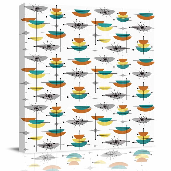 Framed Canvas Wall Art for Living Room Boho Geometric Wall Decor, Bohemian Yellow Turquoise Color Block Aesthetic Paintings for Bedroom Office Kitchen, Ready to Hang Artwork Wall Pictures 8x8 Inch