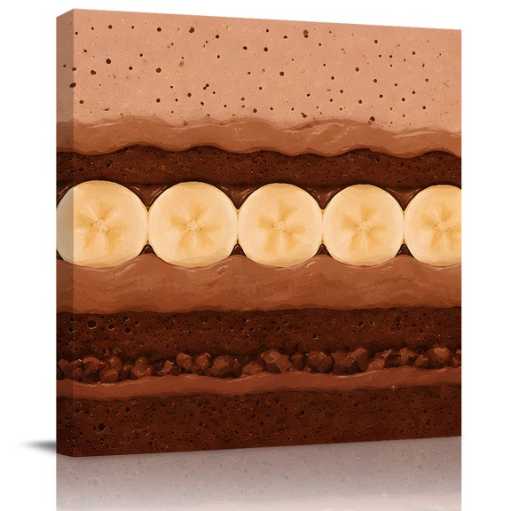Framed Canvas Wall Art for Living Room Brown Chocolate Cake Wall Decor, Delicious Cream Dessert Aesthetic Paintings for Bedroom Office Kitchen Bathroom, Ready to Hang Artwork Wall Pictures 8x8 Inch