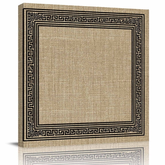 Framed Canvas Wall Art for Living Room Brown Linen Key Design Wall Decor, Geometric Back Print Pattern Aesthetic Paintings for Bedroom Office Kitchen, Ready to Hang Artwork Wall Pictures 8x8 Inch