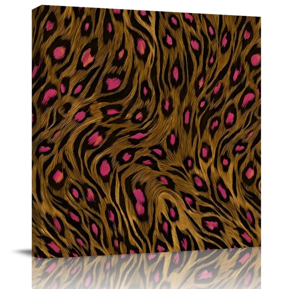 Framed Canvas Wall Art for Living Room Brown Pink Leopard Print Wall Decor, Animal Skin Fur Aesthetic Paintings for Bedroom Office Kitchen Bathroom, Ready to Hang Artwork Wall Pictures 8x8 Inch