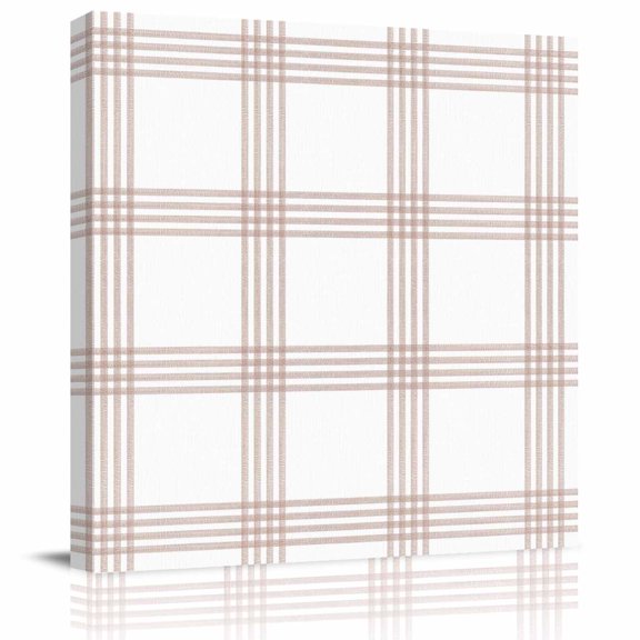 Framed Canvas Wall Art for Living Room Brown Stripes Wall Decor, Striped Buffalo Checked Plaid Aesthetic Paintings for Bedroom Office Kitchen Bathroom, Ready to Hang Artwork Wall Pictures 8x8 Inch