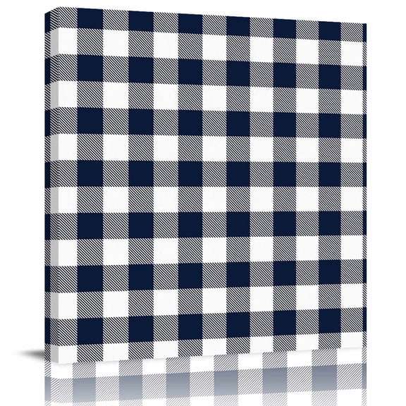 Framed Canvas Wall Art for Living Room Buffalo Plaid Dark Blue Check Wall Decor, Farmhouse Style Aesthetic Paintings for Bedroom Office Kitchen Bathroom, Ready to Hang Artwork Wall Pictures 8x8 Inch