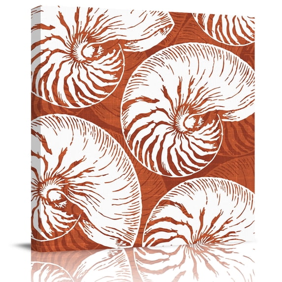 Framed Canvas Wall Art for Living Room Burnt Orange Shell Wall Decor, Coastal Conch Ocean Marine Life Aesthetic Paintings for Bedroom Office Kitchen, Ready to Hang Artwork Wall Pictures 16x16 Inch