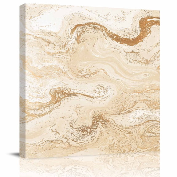 Framed Canvas Wall Art for Living Room Cream Marble Wall Decor, Abstract Fluid Art Aesthetic Paintings for Bedroom Office Kitchen Bathroom, Ready to Hang Artwork Wall Pictures 8x8 Inch