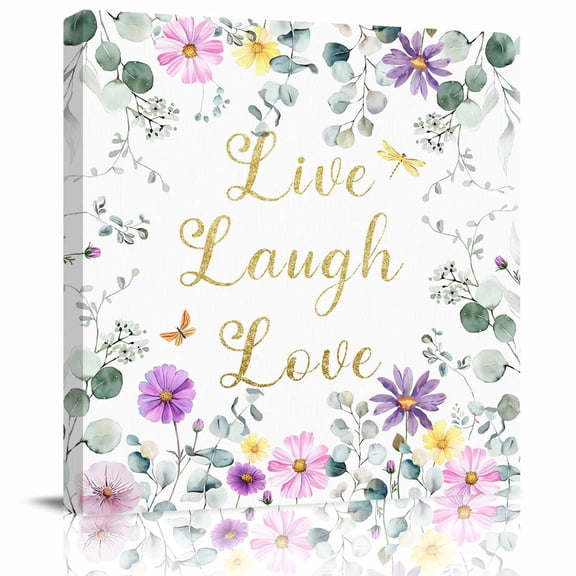 Framed Canvas Wall Art for Living Room Daisy Sunshine Wall Decor, Butterfly Floral Eucalyptus Leaves Aesthetic Paintings for Bedroom Office Kitchen, Ready to Hang Artwork Wall Pictures 8x8 Inch