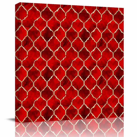 Framed Canvas Wall Art for Living Room Deep Red Marble Wall Decor, Lattice Modern Art Aesthetic Paintings for Bedroom Office Kitchen Bathroom, Ready to Hang Artwork Wall Pictures 8x8 Inch