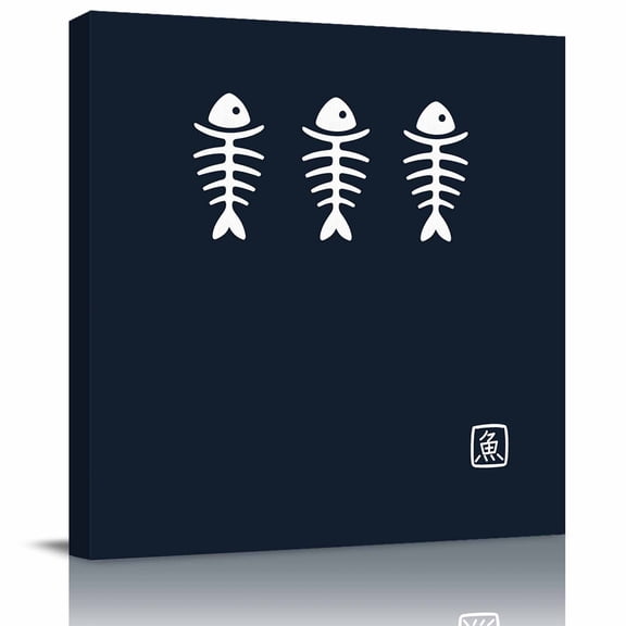 Framed Canvas Wall Art for Living Room Fish Wall Decor, Harmony Japanese Style Blue Aesthetic Paintings for Bedroom Office Kitchen Bathroom, Ready to Hang Artwork Wall Pictures 8x8 Inch