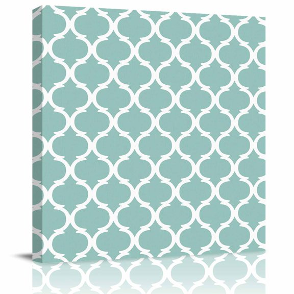 Framed Canvas Wall Art for Living Room Geometric Morocco Pattern Wall Decor, Teal Green Abstract Aesthetic Paintings for Bedroom Office Kitchen Bathroom, Ready to Hang Artwork Wall Pictures 8x8 Inch
