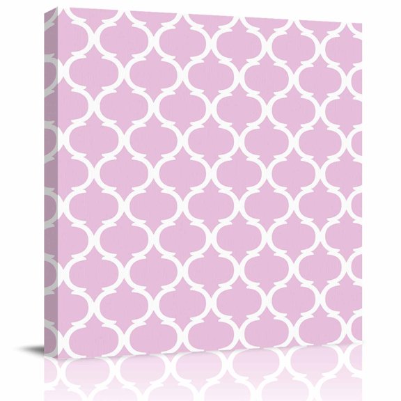 Framed Canvas Wall Art for Living Room Geometric Pattern Trellis Wall Decor, Morocco Style Pink Aesthetic Paintings for Bedroom Office Kitchen Bathroom, Ready to Hang Artwork Wall Pictures 8x8 Inch