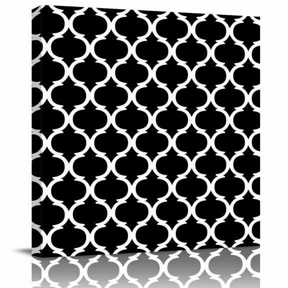 Framed Canvas Wall Art for Living Room Geometric Pattern Wall Decor, Moroccan Lattice Black Aesthetic Paintings for Bedroom Office Kitchen Bathroom, Ready to Hang Artwork Wall Pictures 8x8 Inch