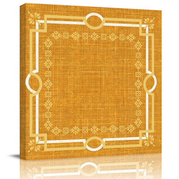 Framed Canvas Wall Art for Living Room Ginger Yellow Linen Border Wall Decor, Floral Lines Frame Aesthetic Paintings for Bedroom Office Kitchen Bathroom, Ready to Hang Artwork Wall Pictures 8x8 Inch