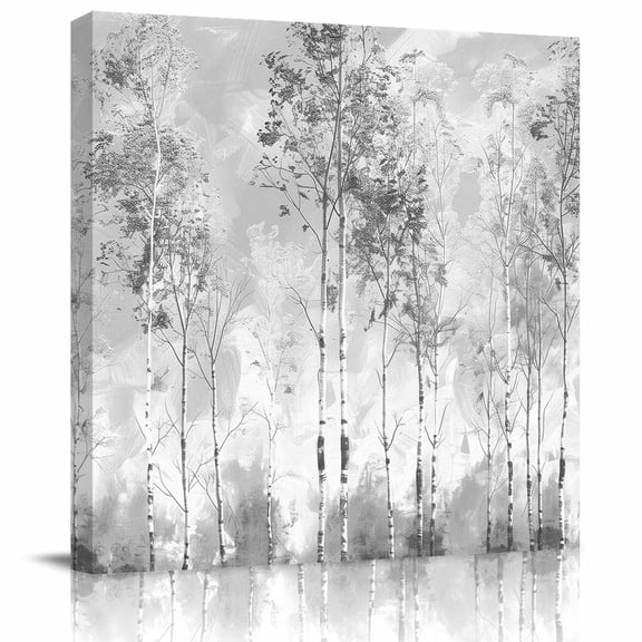 Framed Canvas Wall Art for Living Room Gray Forest Wall Decor, Plant Oil Painting Aesthetic Paintings for Bedroom Office Kitchen Bathroom, Ready to Hang Artwork Wall Pictures 8x8 Inch
