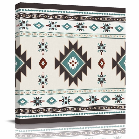 Framed Canvas Wall Art for Living Room Green Bohemian Wall Decor, Southwest Tribal Aztec Geometric Aesthetic Paintings for Bedroom Office Kitchen, Ready to Hang Artwork Wall Pictures 8x8 Inch