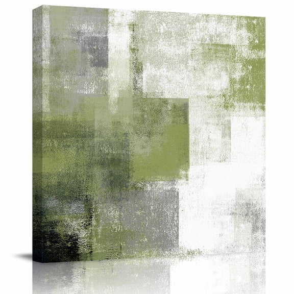 Framed Canvas Wall Art for Living Room Green Graffiti Wall Decor, Abstract Sage Green Paint Aesthetic Paintings for Bedroom Office Kitchen Bathroom, Ready to Hang Artwork Wall Pictures 8x8 Inch