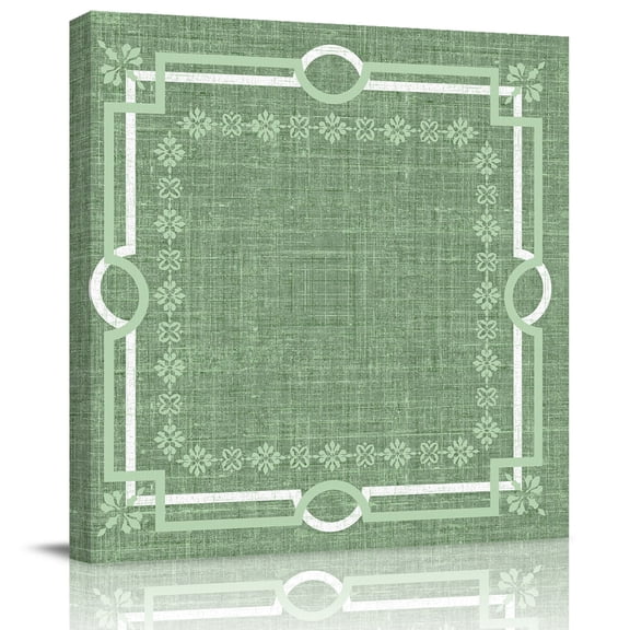 Framed Canvas Wall Art for Living Room Green Linen Border Wall Decor, Floral Lines Frame Aesthetic Paintings for Bedroom Office Kitchen Bathroom, Ready to Hang Artwork Wall Pictures 8x8 Inch