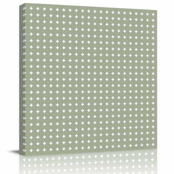 Framed Canvas Wall Art for Living Room Green Small Crosses Icons Wall Decor, Dotted Matrix Grid Aesthetic Paintings for Bedroom Office Kitchen Bathroom, Ready to Hang Artwork Wall Pictures 8x8 Inch