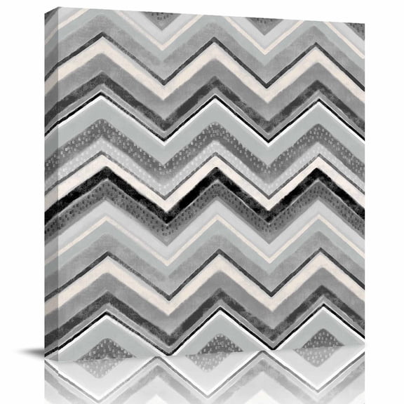 Framed Canvas Wall Art for Living Room Grey Chevron Wall Decor, Geometric Design Stripe Aesthetic Paintings for Bedroom Office Kitchen Bathroom, Ready to Hang Artwork Wall Pictures 8x8 Inch