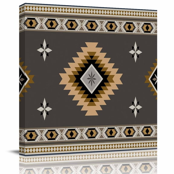 Framed Canvas Wall Art for Living Room Grey Tribal Geometric Wall Decor, Vintage Boho Native Abstract Aesthetic Paintings for Bedroom Office Kitchen, Ready to Hang Artwork Wall Pictures 8x8 Inch