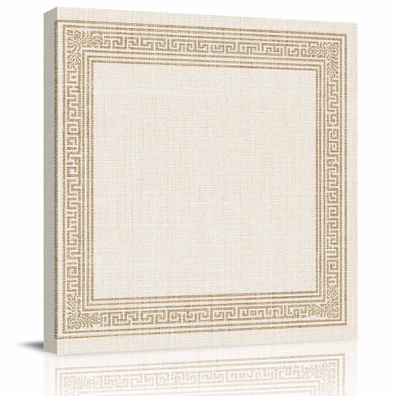 Framed Canvas Wall Art for Living Room Khaki Key Design Wall Decor, Linen Geometric Back Print Aesthetic Paintings for Bedroom Office Kitchen Bathroom, Ready to Hang Artwork Wall Pictures 8x8 Inch