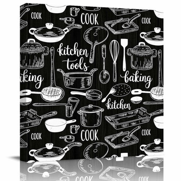 Framed Canvas Wall Art for Living Room Kitchen Tools Wall Decor, Utensils Pots Pans Spoon Fork Aesthetic Paintings for Bedroom Office Kitchen Bathroom, Ready to Hang Artwork Wall Pictures 8x8 Inch