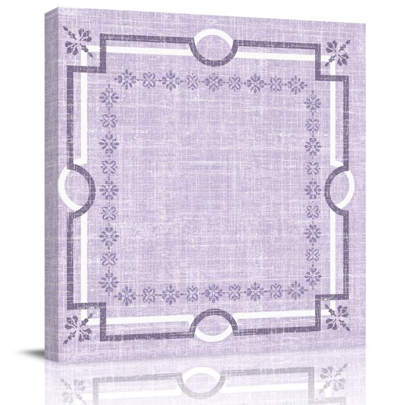 Framed Canvas Wall Art for Living Room Lavender Linen Border Wall Decor, Floral Lines Frame Aesthetic Paintings for Bedroom Office Kitchen Bathroom, Ready to Hang Artwork Wall Pictures 8x8 Inch