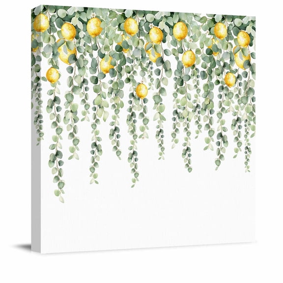 Framed Canvas Wall Art for Living Room Lemon Wall Decor, Fruit Eucalyptus Leaves Branch Aesthetic Paintings for Bedroom Office Kitchen Bathroom, Ready to Hang Artwork Wall Pictures 8x8 Inch