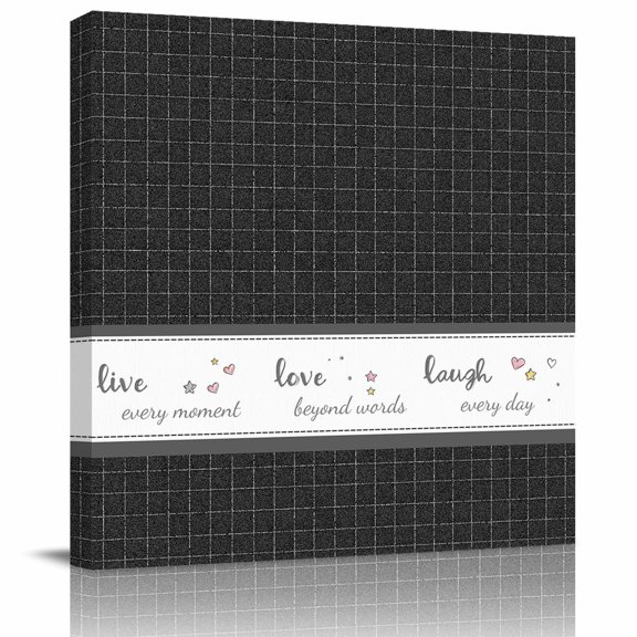 Framed Canvas Wall Art for Living Room Live Love Laugh Wall Decor, Black Buffalo Plaid Aesthetic Paintings for Bedroom Office Kitchen Bathroom, Ready to Hang Artwork Wall Pictures 8x8 Inch