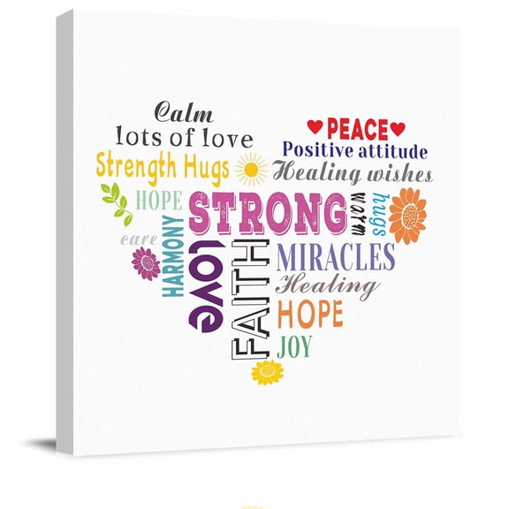 Framed Canvas Wall Art for Living Room Love Peace Text Wall Decor, Warm Embraces Positive Energy Aesthetic Paintings for Bedroom Office Kitchen Bathroom, Ready to Hang Artwork Wall Pictures 8x8 Inch