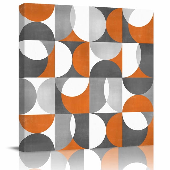 Framed Canvas Wall Art for Living Room Mid Century Geometric Wall Decor, Abstract Modern Orange Aesthetic Paintings for Bedroom Office Kitchen Bathroom, Ready to Hang Artwork Wall Pictures 8x8 Inch