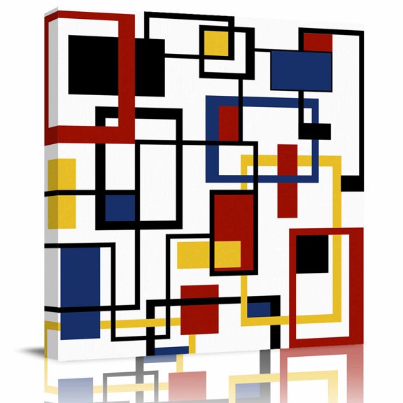 Framed Canvas Wall Art for Living Room Modern Geometric Abstract Wall Decor, Mid Century Colorful Aesthetic Paintings for Bedroom Office Kitchen, Ready to Hang Artwork Wall Pictures 8x8 Inch