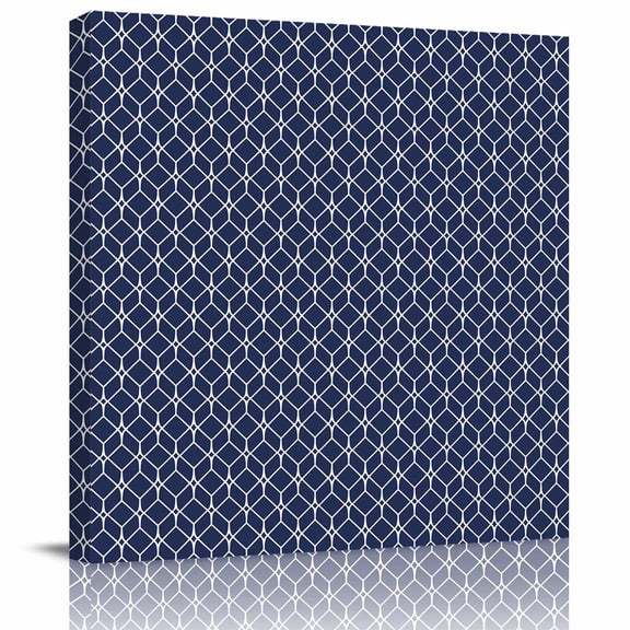 Framed Canvas Wall Art for Living Room Modern Geometric Wall Decor, Navy Blue Color Blocks Aesthetic Paintings for Bedroom Office Kitchen Bathroom, Ready to Hang Artwork Wall Pictures 8x8 Inch